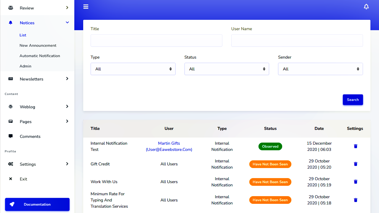 Usability screenshot